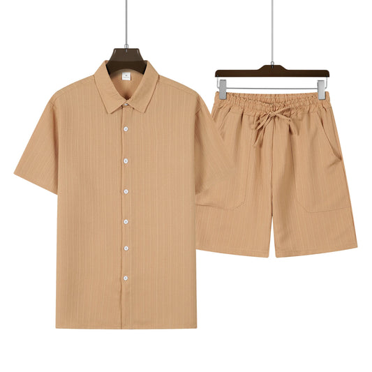 Ensemble Décontracté en Lin – Chemise Boutonnée et Short