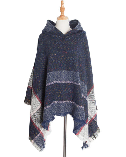 Poncho à Capuche en Laine Mélangée – Élégance et Chaleur d'Hiver