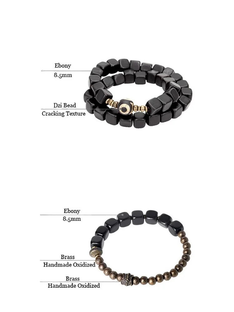 Lot de 2 Bracelets Ébène et Cuivre Martelé Oxydé – Parure Homme et Femme