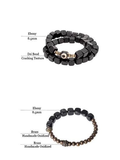 Lot de 2 Bracelets Ébène et Cuivre Martelé Oxydé – Parure Homme et Femme