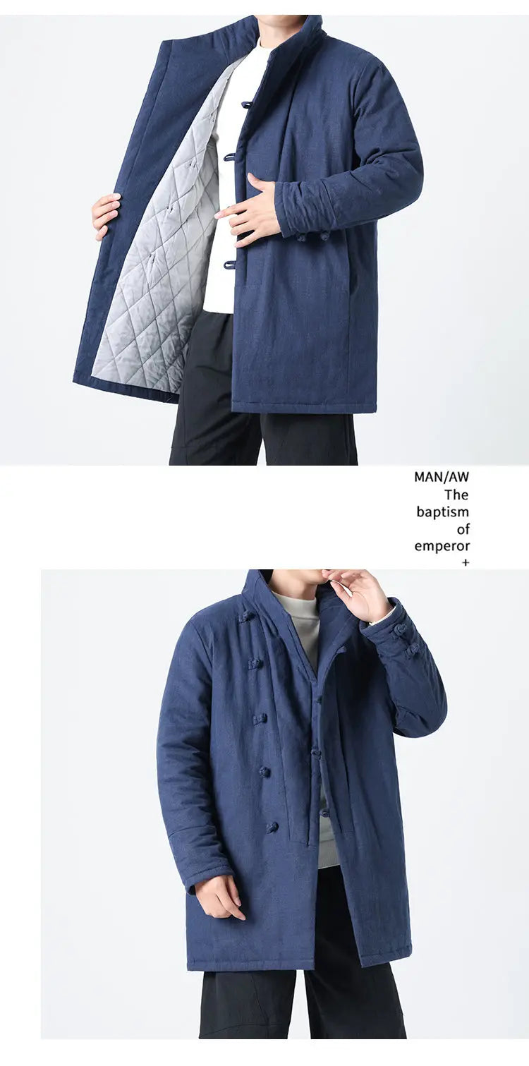 Manteau Long Chinois Asymétrique - Hanfu Hivernal & Tangzhuang Moderne