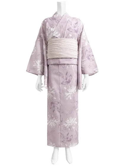 Lavender Floral Two-Piece Yukata | Lightweight Fabric Japanese Summer Kimono