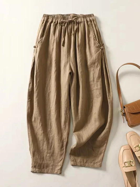 "Tsubaki" Pantalon femme en coton style sarouel | Taille élastiquée, coupe ample vintage