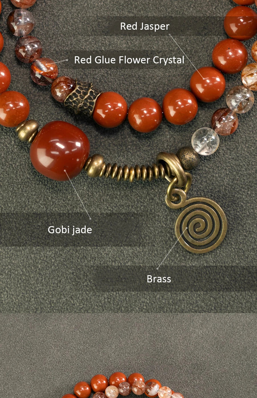 Bracelet Multirang Jade Vert ou Jaspe Rouge et Laiton – Fait Main, Homme et Femme