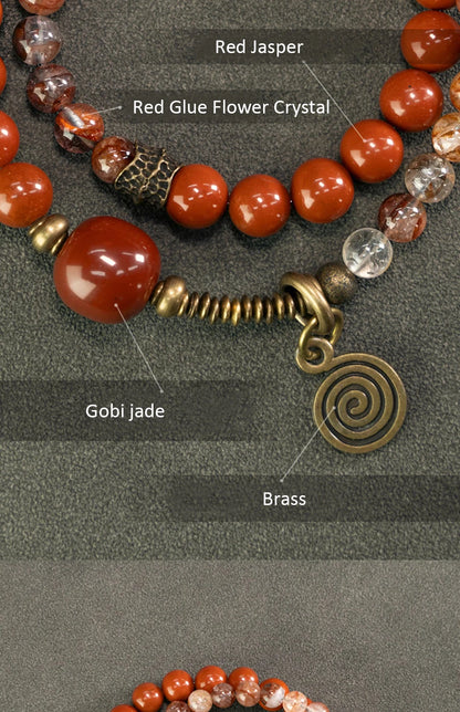 Bracelet Multirang Jade Vert ou Jaspe Rouge et Laiton – Fait Main, Homme et Femme