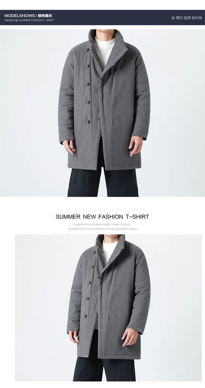 Manteau Long Chinois Asymétrique - Hanfu Hivernal & Tangzhuang Moderne