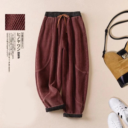 "Akane" Pantalon femme en velours côtelé | Sarouel taille haute, chaud et confortable