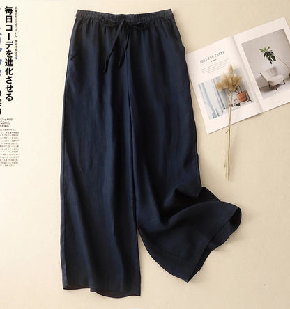 "Hikari" Pantalon large femme en coton et lin | Taille haute fluide, simple et élégant