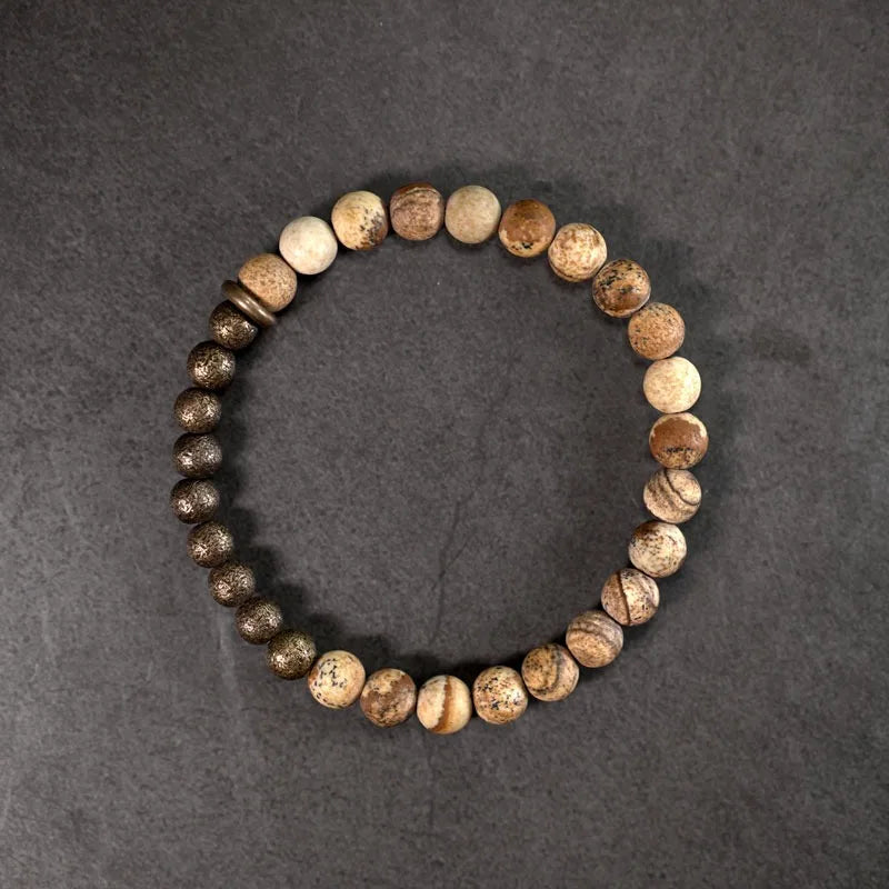 Bracelet Jaspe Paysage et Laiton – Un Rang, Porte-Bonheur de Couple