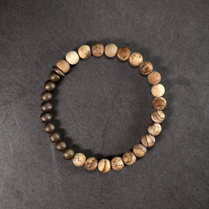 Bracelet Jaspe Paysage et Laiton – Un Rang, Porte-Bonheur de Couple