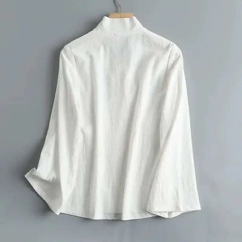 "Yuki" Chemise femme en lin style Hanfu | Blouse croisée à manches longues, inspiration vintage