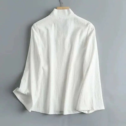 "Yuki" Chemise femme en lin style Hanfu | Blouse croisée à manches longues, inspiration vintage