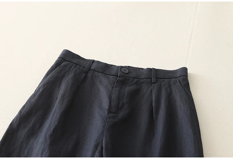 "Shizuka" Pantalon femme en lin et coton | Taille haute droite, style simple et élégant