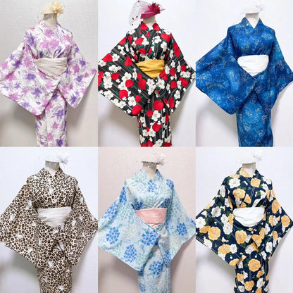 Yukata Deux Pièces Floral Rouge et Noir | Kimono Japonais d'Été avec Robe Coordonnée