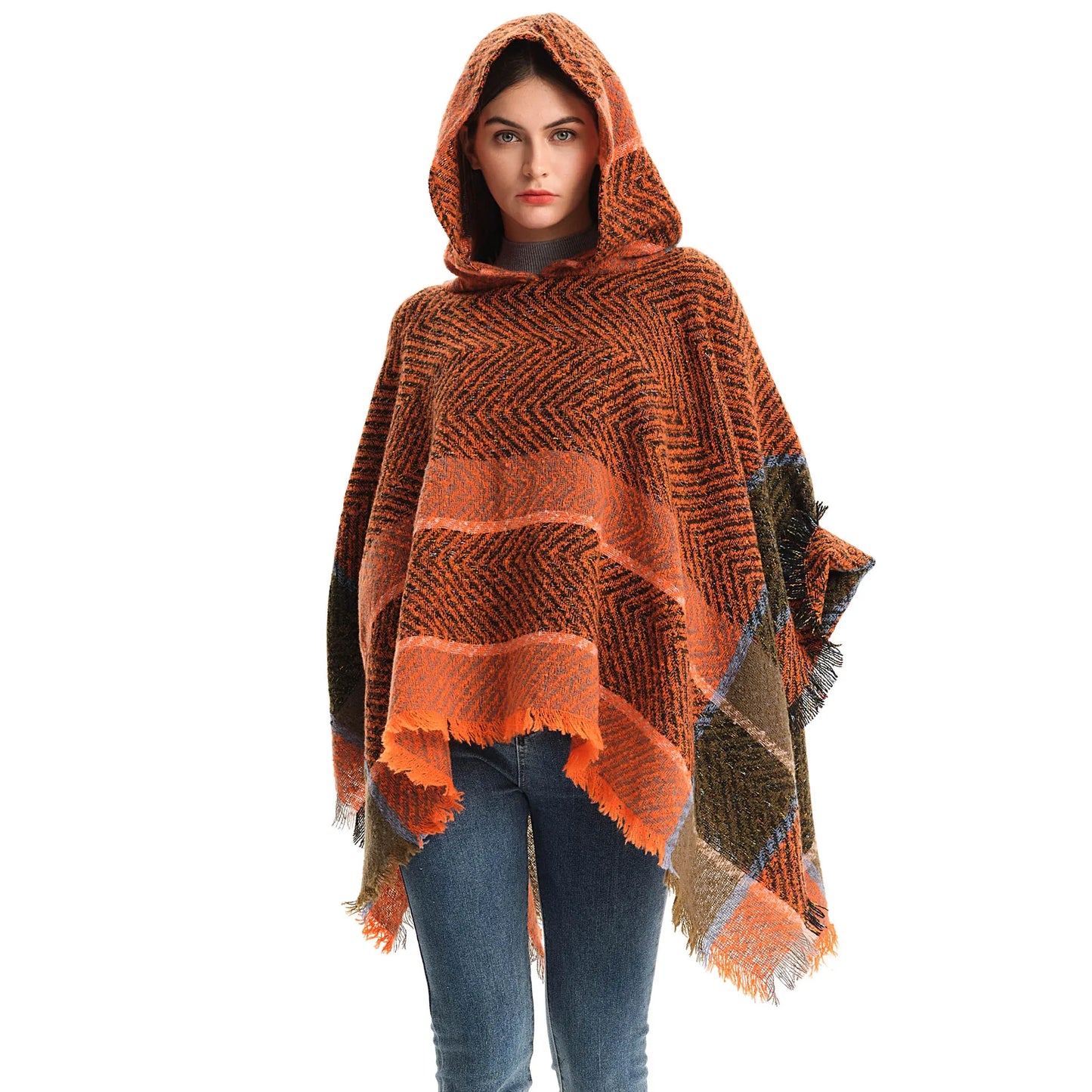 Poncho à Capuche en Laine Mélangée – Élégance et Chaleur d'Hiver