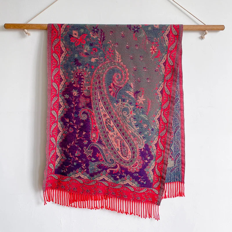 Écharpe Jacquard à Motifs Floraux - Style Bohème & Douceur