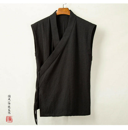 "Hotoko" sleeveless vest in linen and cotton