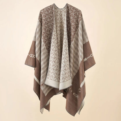 Poncho Éthnique en Laine avec Motifs Géométriques