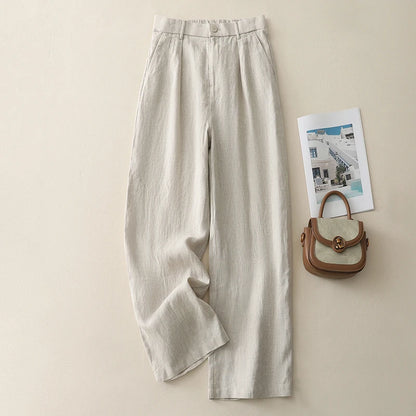 "Shizuka" Pantalon femme en lin et coton | Taille haute droite, style simple et élégant