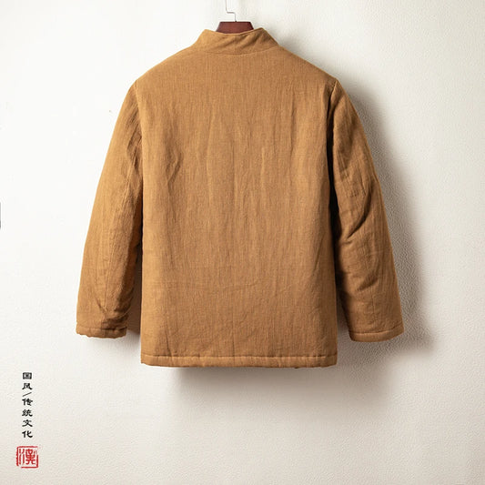 Dos de la veste traditionnelle chinoise matelassée en coton camel coupe droite