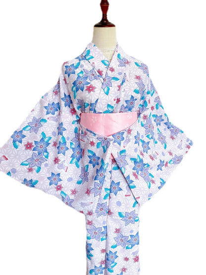 Yukata Deux Pièces Floral Rouge et Noir | Kimono Japonais d'Été avec Robe Coordonnée