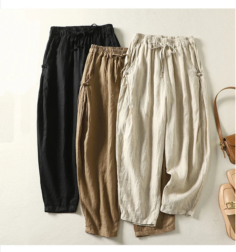 "Tsubaki" Pantalon femme en coton style sarouel | Taille élastiquée, coupe ample vintage