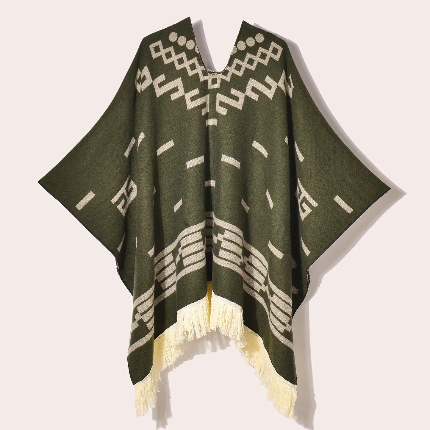 Poncho Ethnique à Franges - Style Bohème & Jacquard