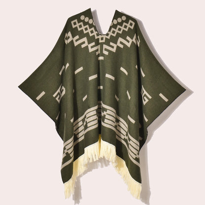Poncho Ethnique à Franges - Style Bohème & Jacquard