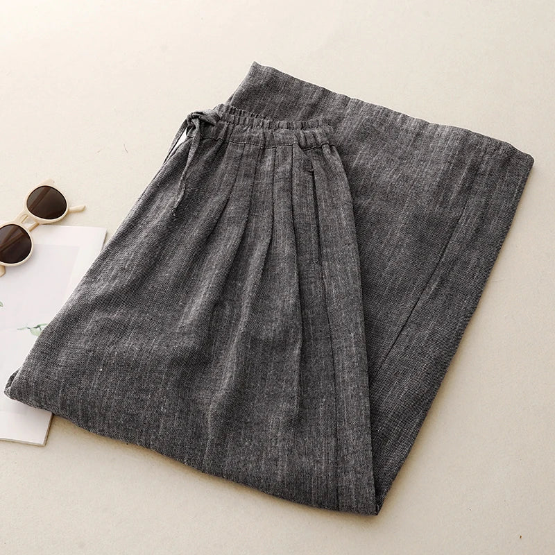 "Kumo" Pantalon large femme en coton et lin | Taille haute droite, élégant et léger