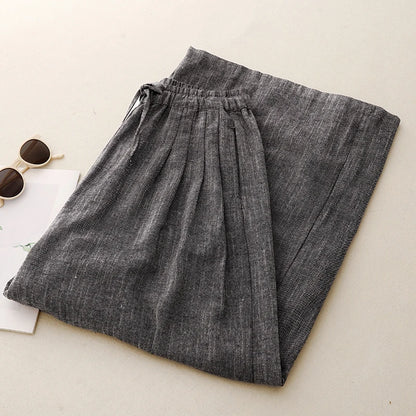 "Kumo" Pantalon large femme en coton et lin | Taille haute droite, élégant et léger