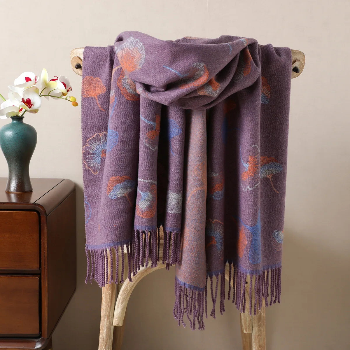 Écharpe Pashmina Double Face - Motifs Floraux