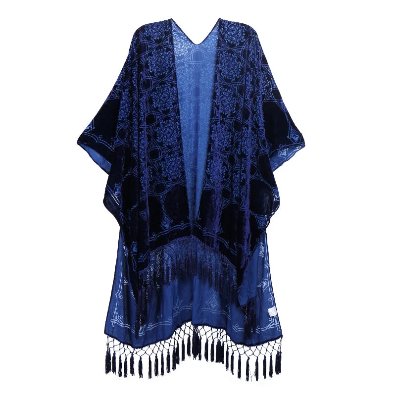 Kimono Long en Tulle Brodé - Élégance Bohème et Légèreté