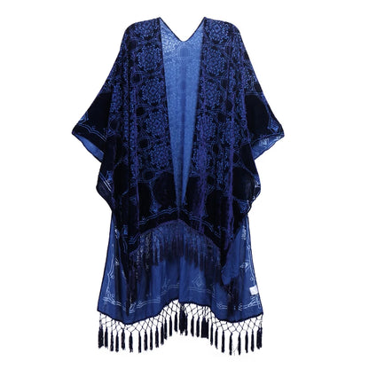 Kimono Long en Tulle Brodé - Élégance Bohème et Légèreté