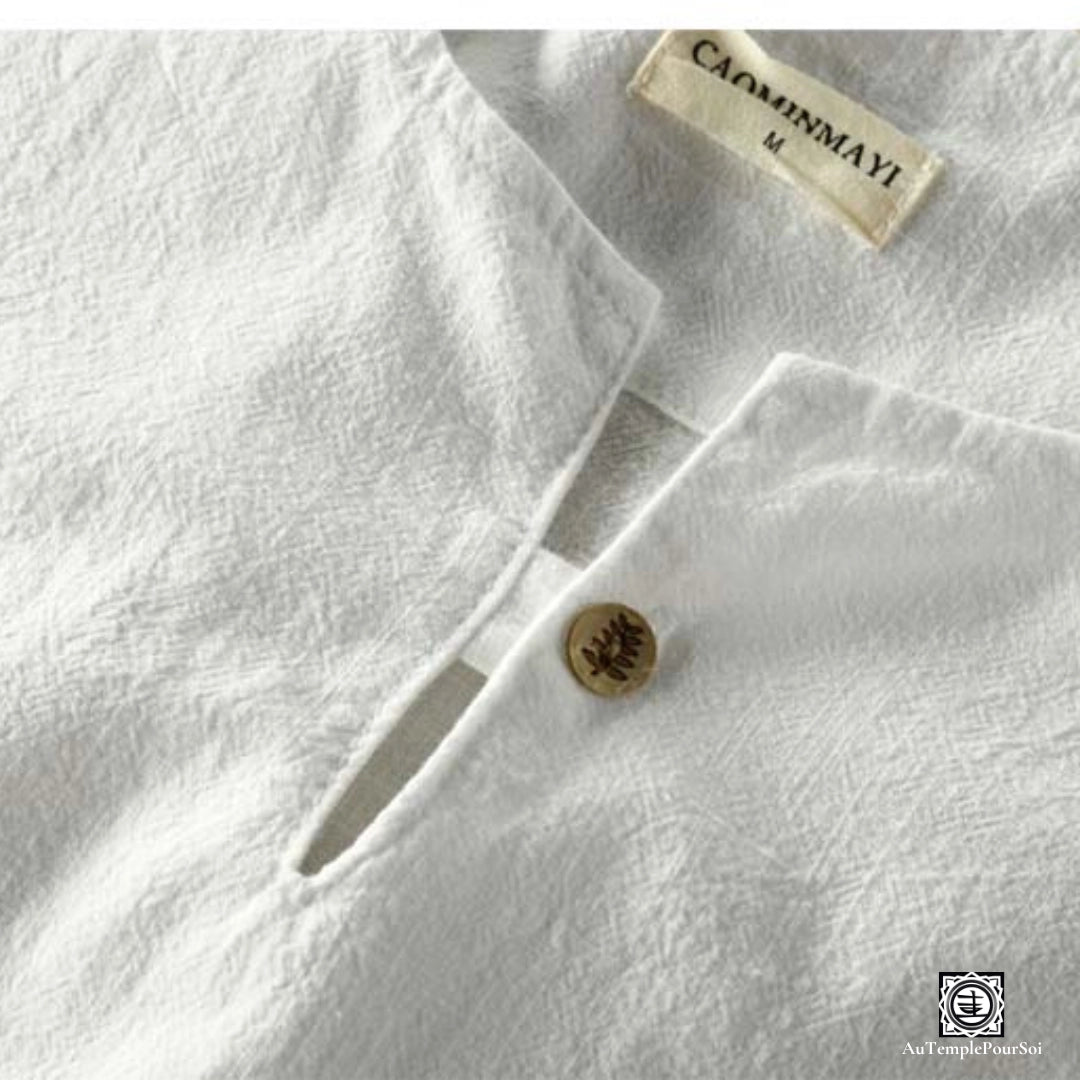 T-Shirt en lin chemise en lin homme blanc detail col mao