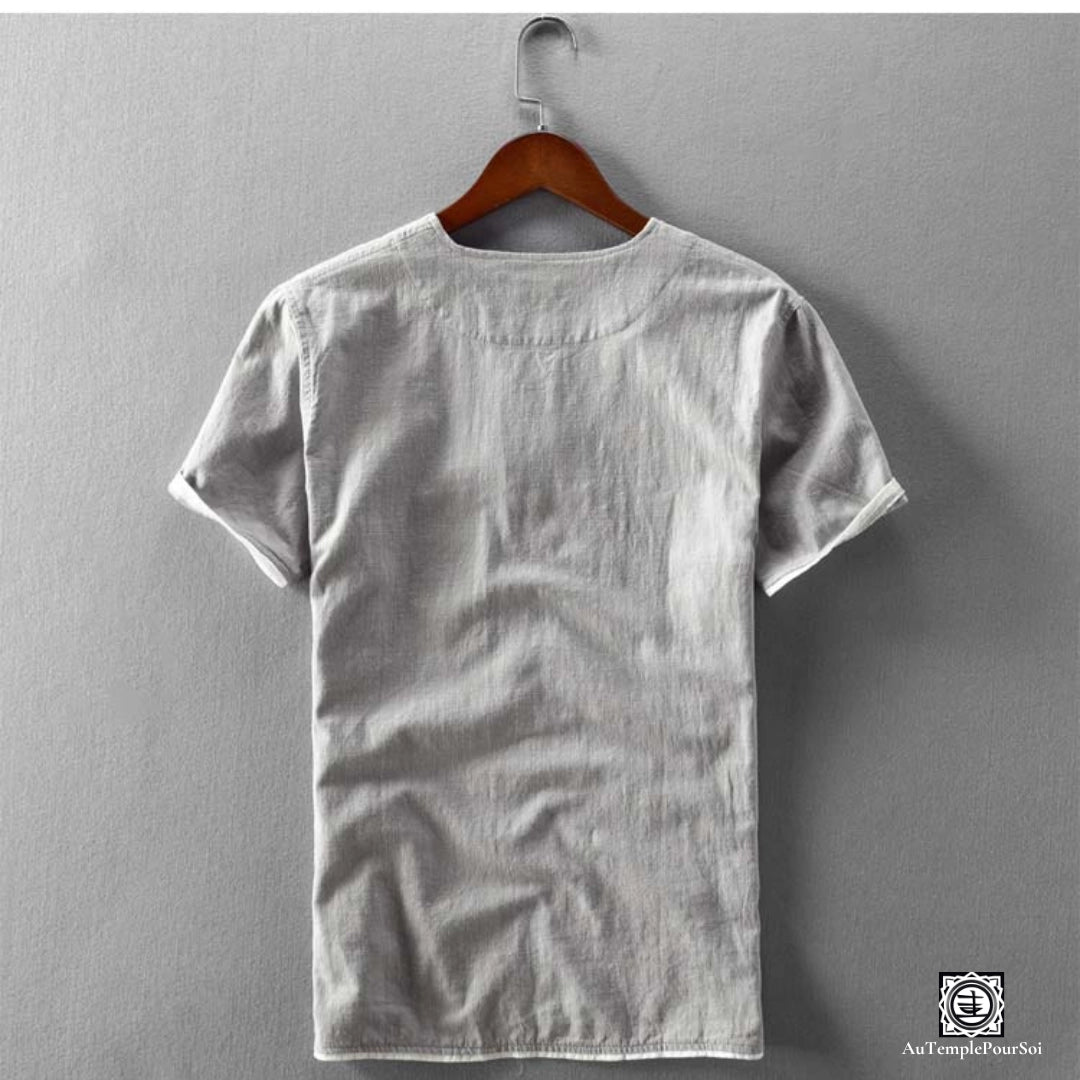 T-Shirt en lin chemise en lin homme gris col mao dos