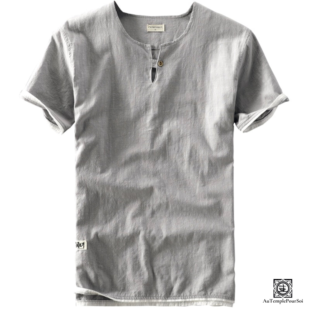 T-Shirt en lin chemise en lin homme gri col mao