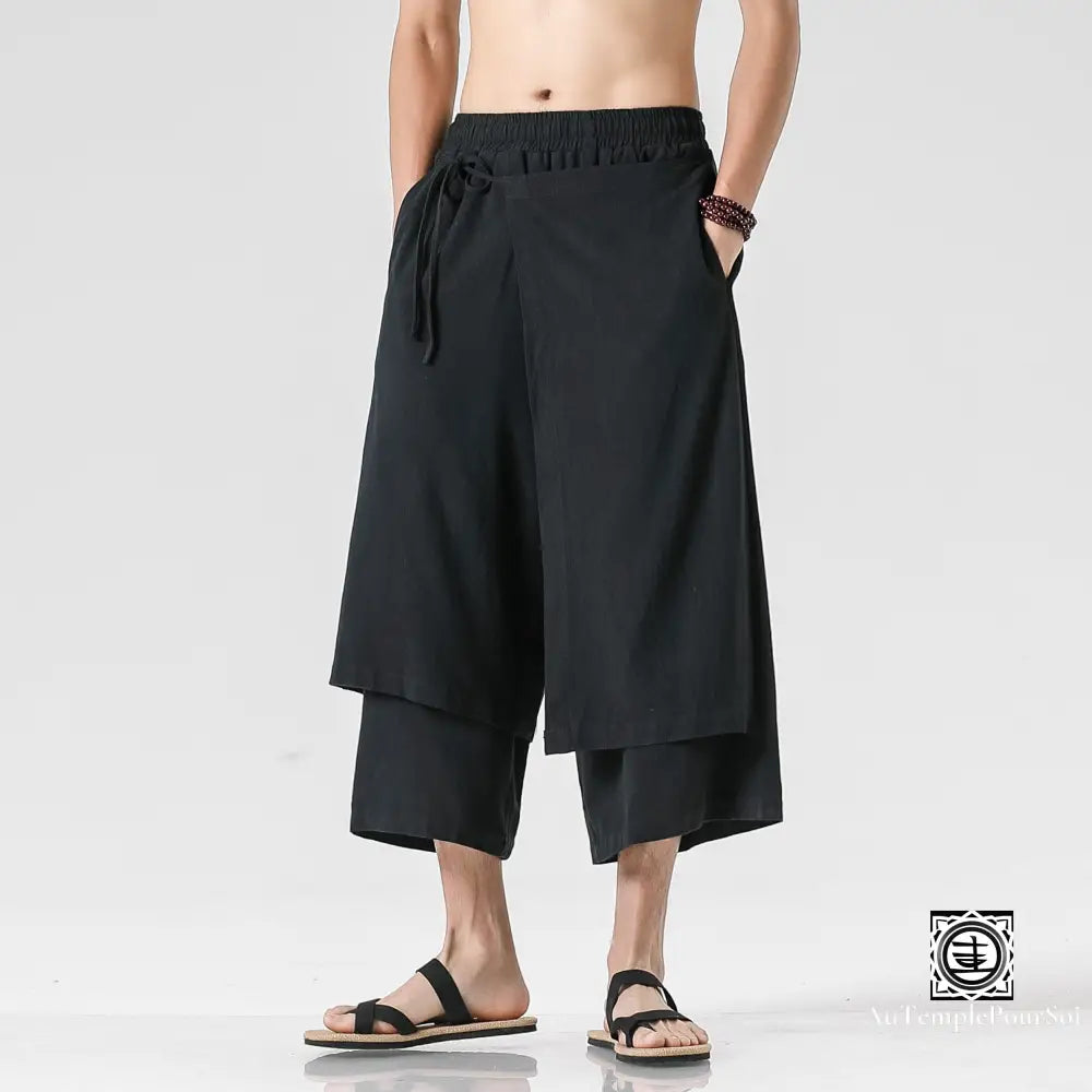 ’Arashi’ Pantalon Sarouel En Coton Et Lin M / Noir Offerte Bas-Homme