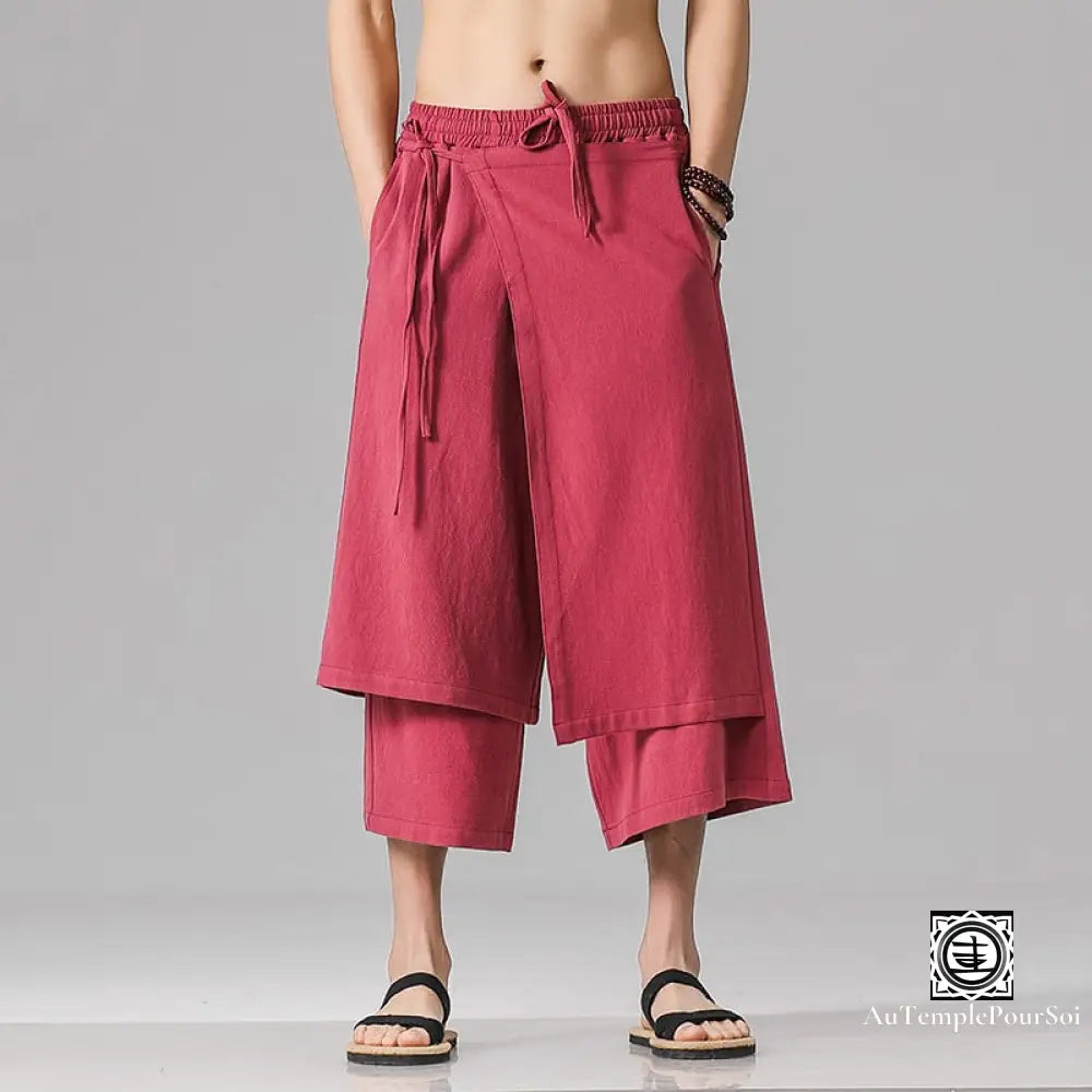 ’Arashi’ Pantalon Sarouel En Coton Et Lin M / Rouge Offerte Bas-Homme