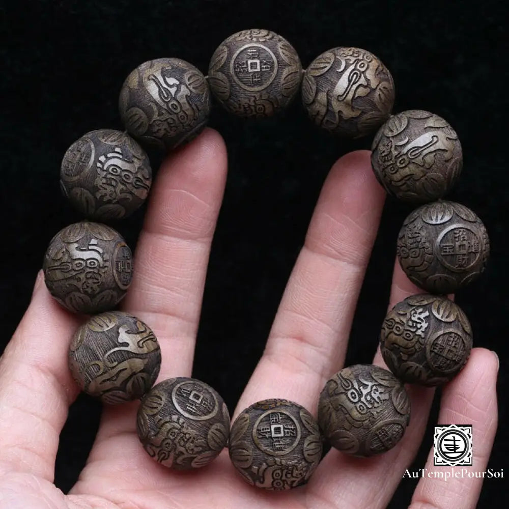 Bracelet De La ’Sagesse Animale’ En Bois Wengé Sculpté Gris - 20Mm Bracelets