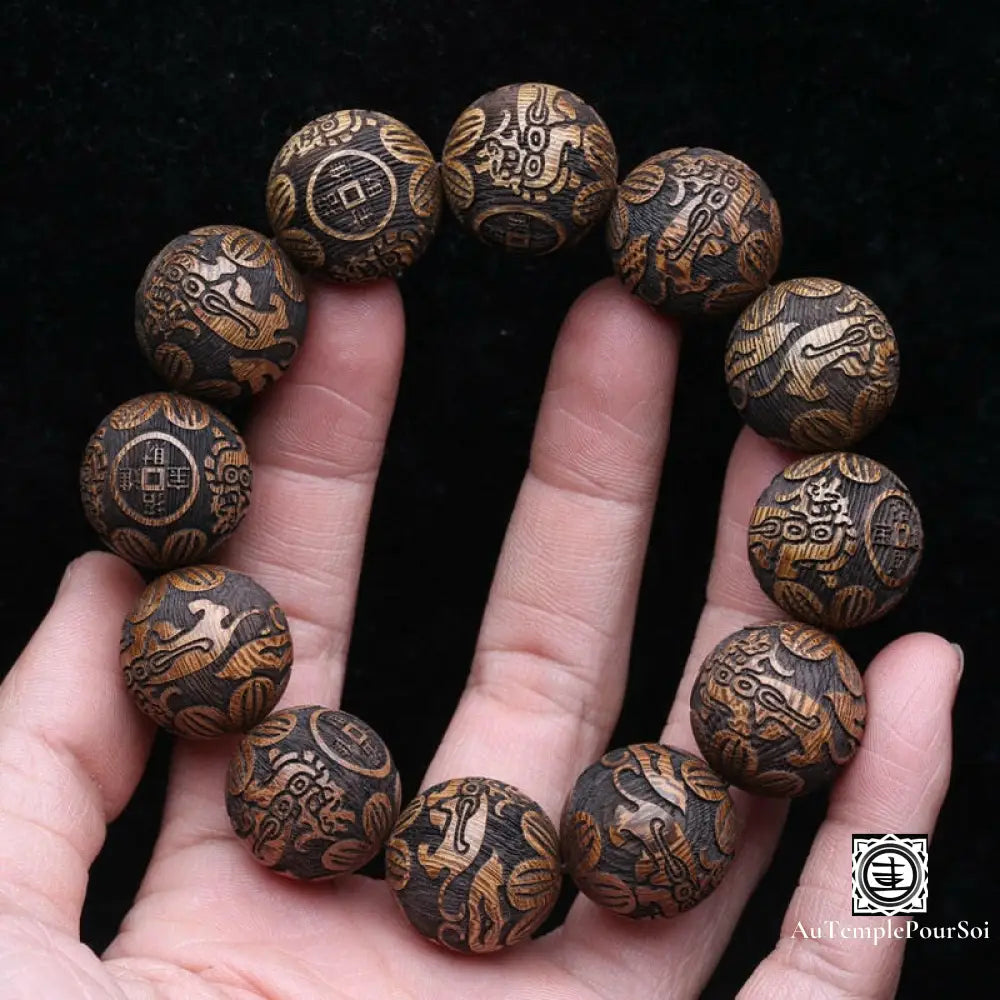 Bracelet De La ’Sagesse Animale’ En Bois Wengé Sculpté Marron - 20Mm Bracelets