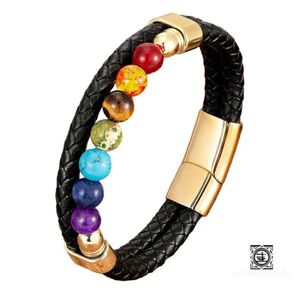 Bracelet Des 7 Chakras En Cuir Et Pierres Naturelles Bracelets