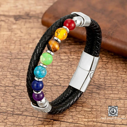 Bracelet Des 7 Chakras En Cuir Et Pierres Naturelles Bracelets