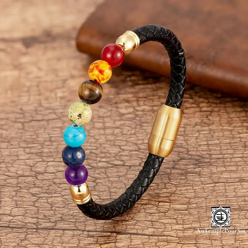 Bracelet Des 7 Chakras En Cuir Et Pierres Naturelles Bracelets