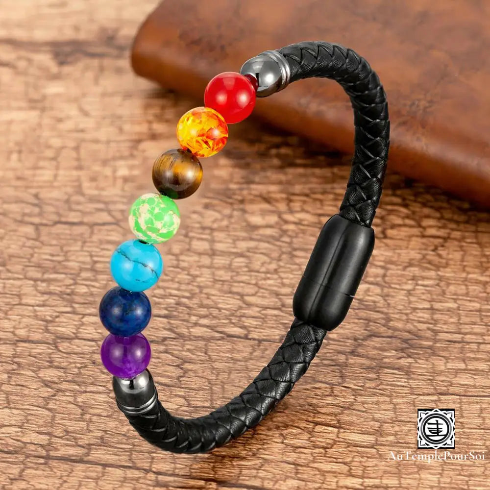 Bracelet Des 7 Chakras En Cuir Et Pierres Naturelles Bracelets