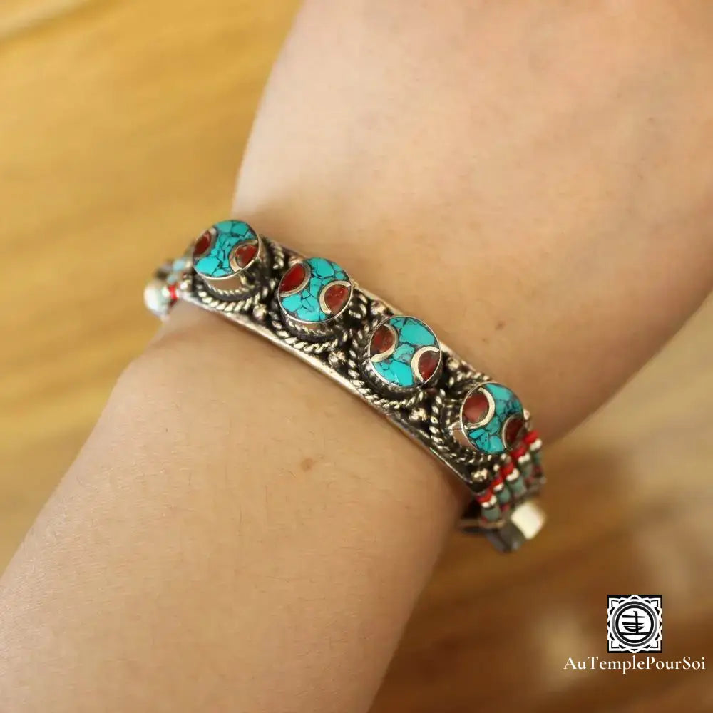 Bracelet ’Dynastie De Drepung’ En Cuivre Turquoise Et Corail Bracelet - Tibetain - Premium