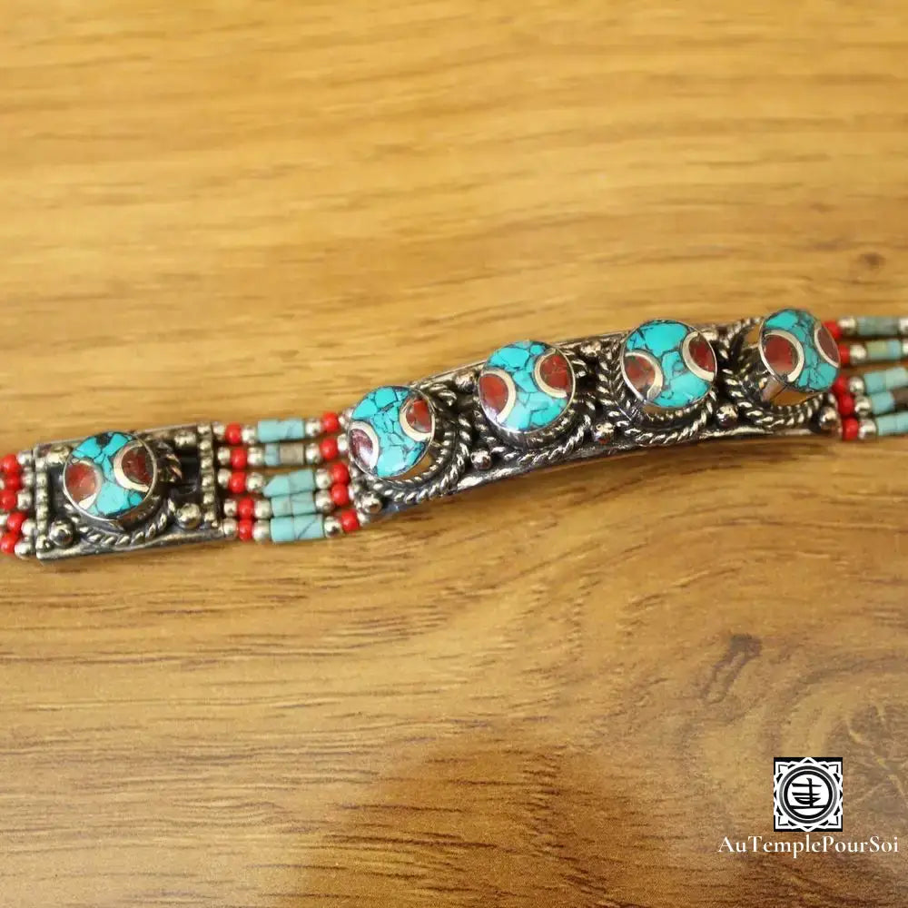 Bracelet ’Dynastie De Drepung’ En Cuivre Turquoise Et Corail Bracelet - Tibetain - Premium