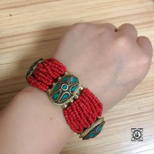 Bracelet ’Eclat De Ganden’ En Laiton Et Turquoise Bracelet - Tibetain - Premium