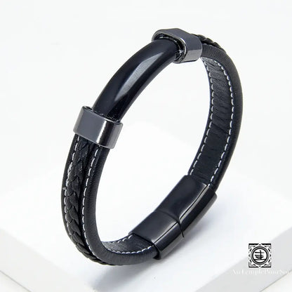 Bracelet en cuir tressé noir pour hommes, pierre naturelle de luxe, lithotherapie, bijoux