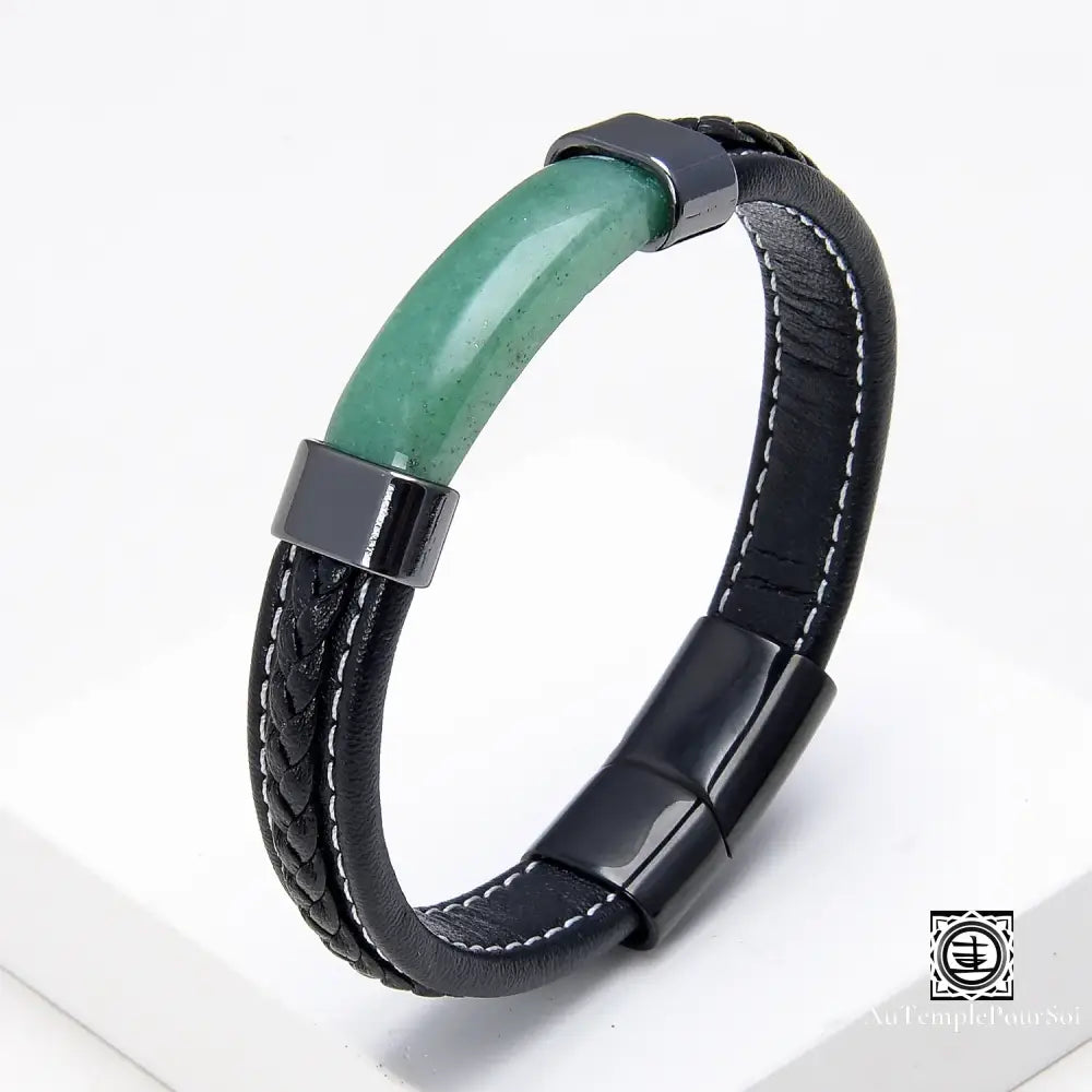 Bracelet en cuir tressé noir pour hommes, pierre naturelle de luxe, lithotherapie, bijoux