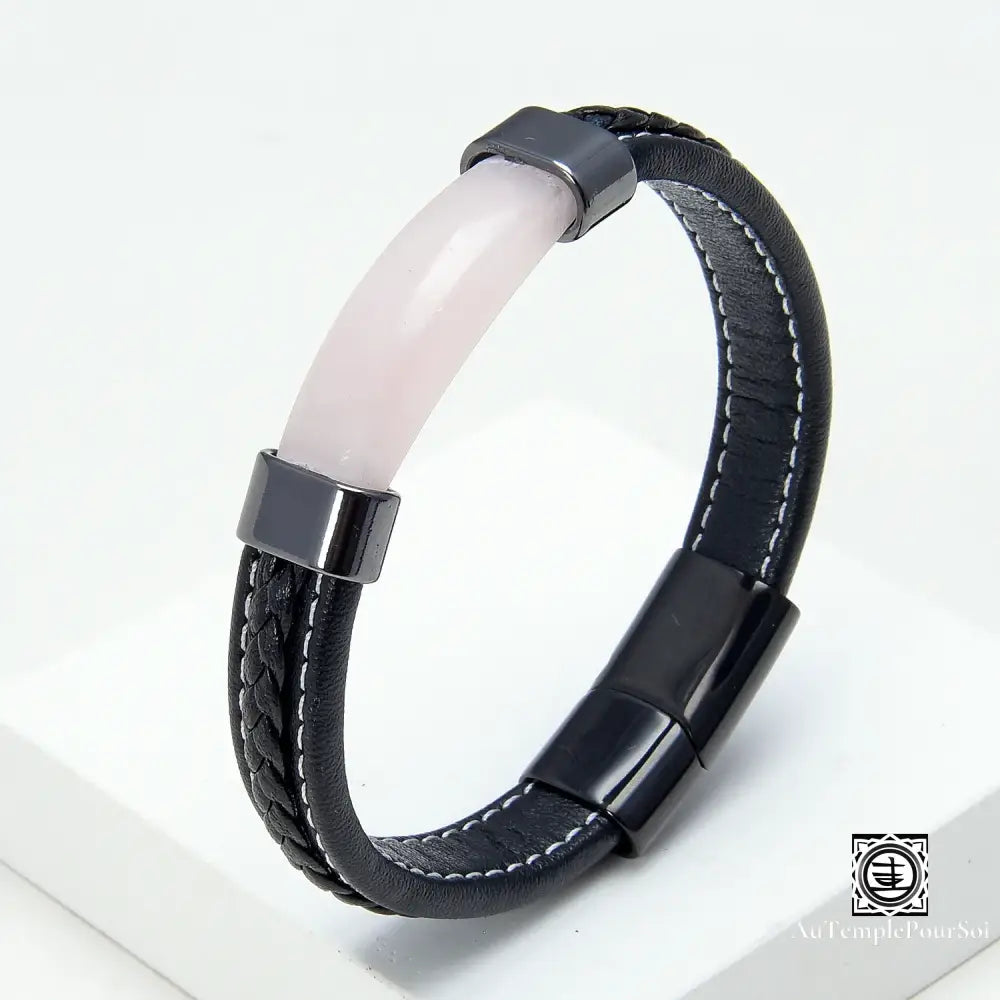 Bracelet en cuir tressé noir pour hommes, pierre naturelle de luxe, lithotherapie, bijoux